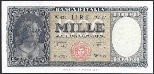 1000 lire busto - lire, d'italia